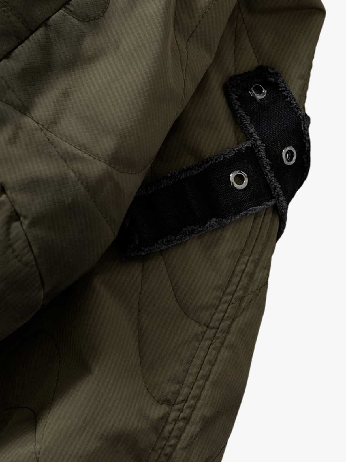 Vintage Quilted Military Patchwork Zip-Up Hoodie Jacket