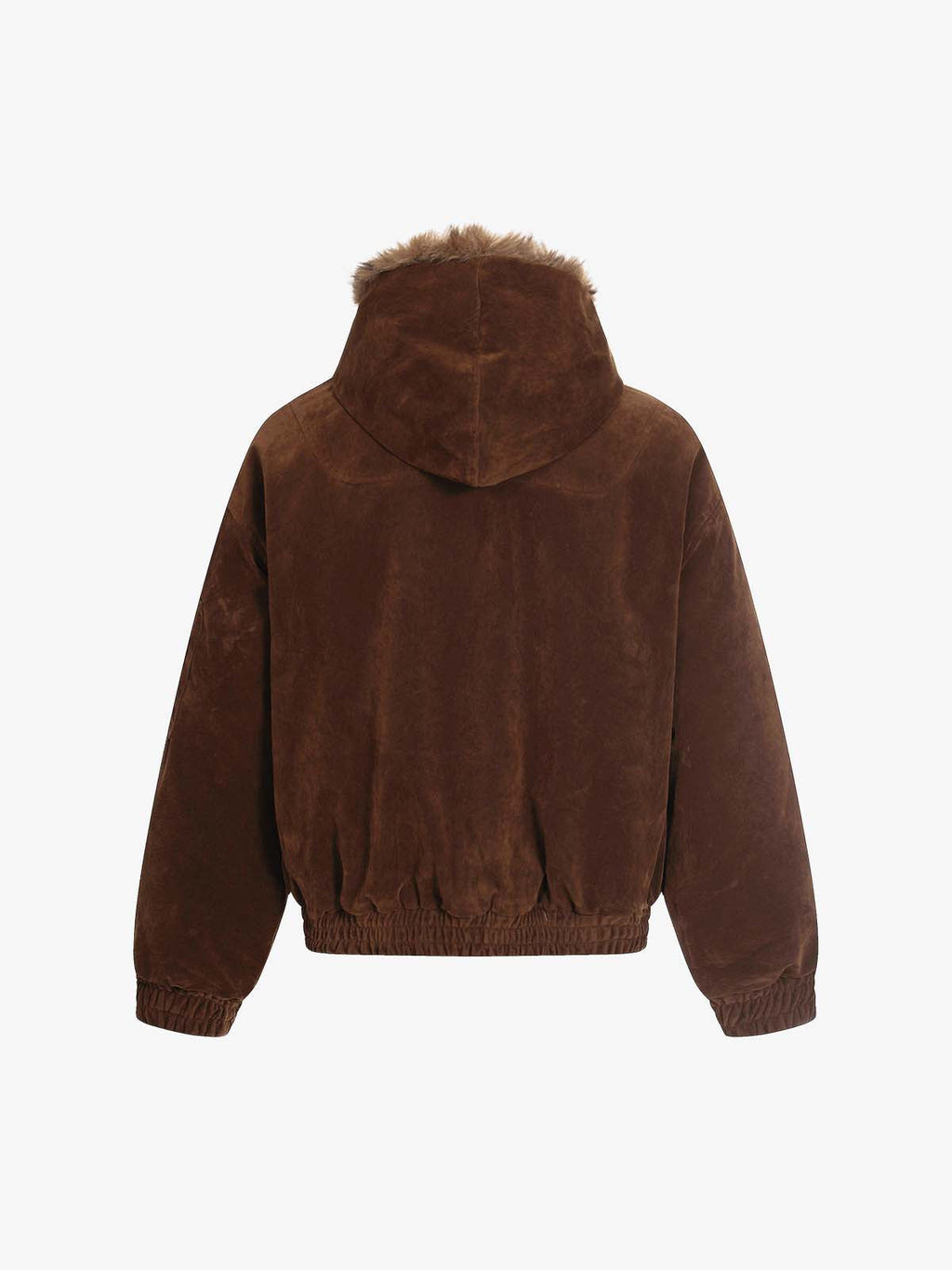 Streetwear Metal Clip Faux Fur Hooded Suede Bomber Jacket