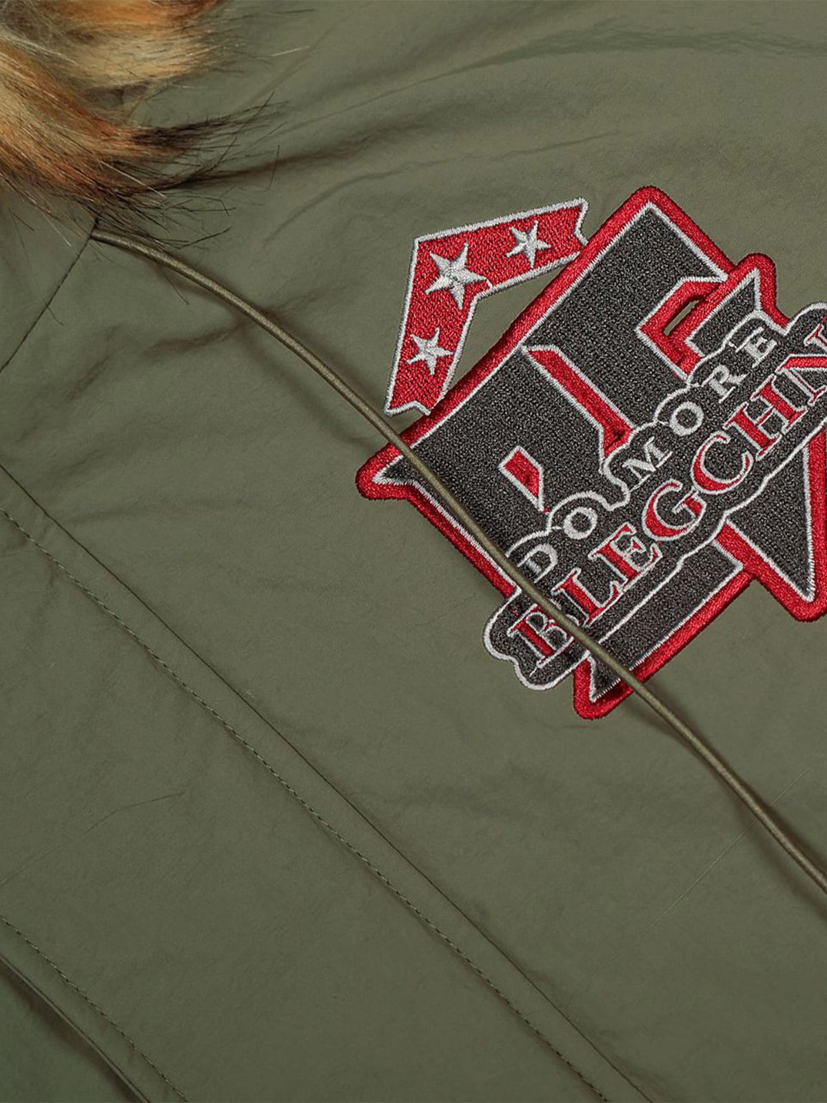 Retro Badge Embroidered Fur Collar Bomber Jacket