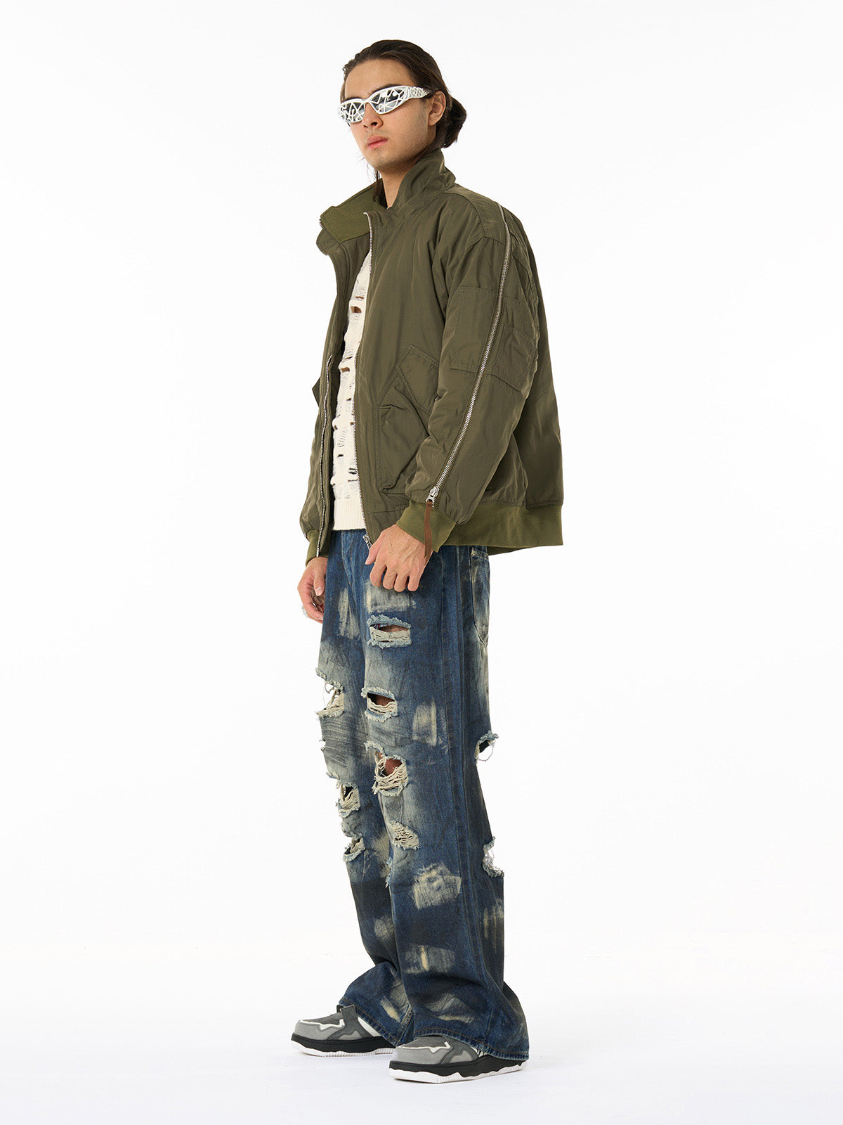 Retro Street Hip-Hop Zipper Design Bomber Jacket