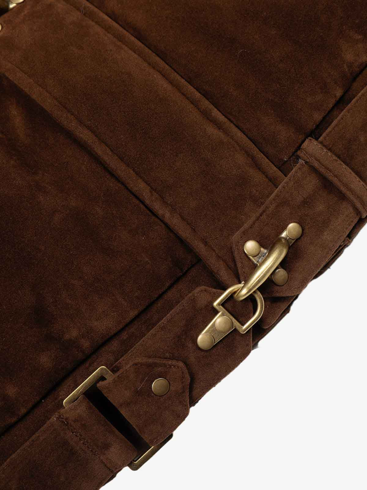 Streetwear Metal Clip Faux Fur Hooded Suede Bomber Jacket