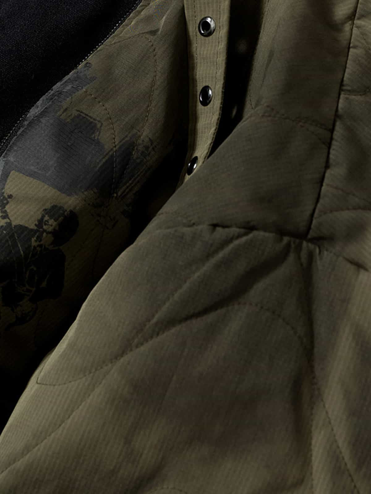 Vintage Quilted Military Patchwork Zip-Up Hoodie Jacket