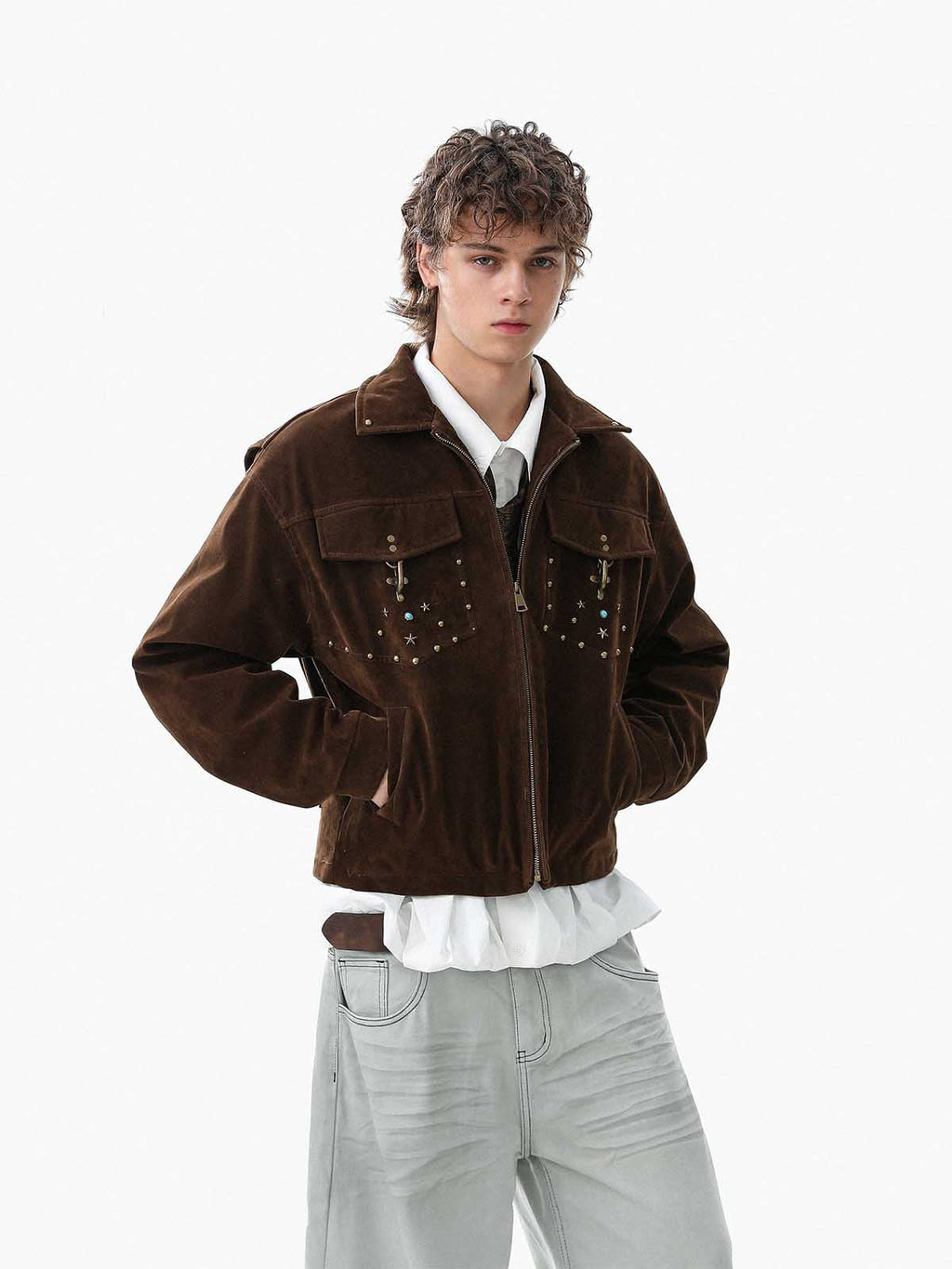 Retro Studded Suede Padded Winter Jacket