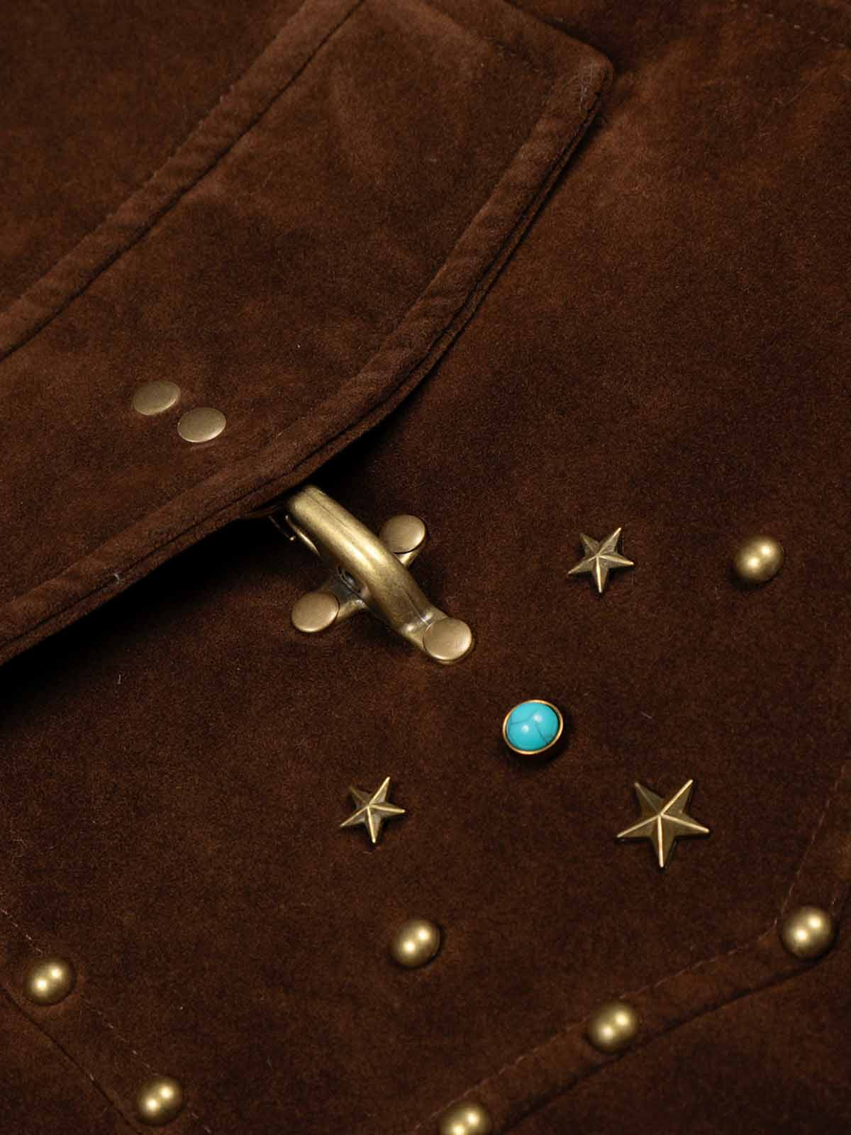 Retro Studded Suede Padded Winter Jacket