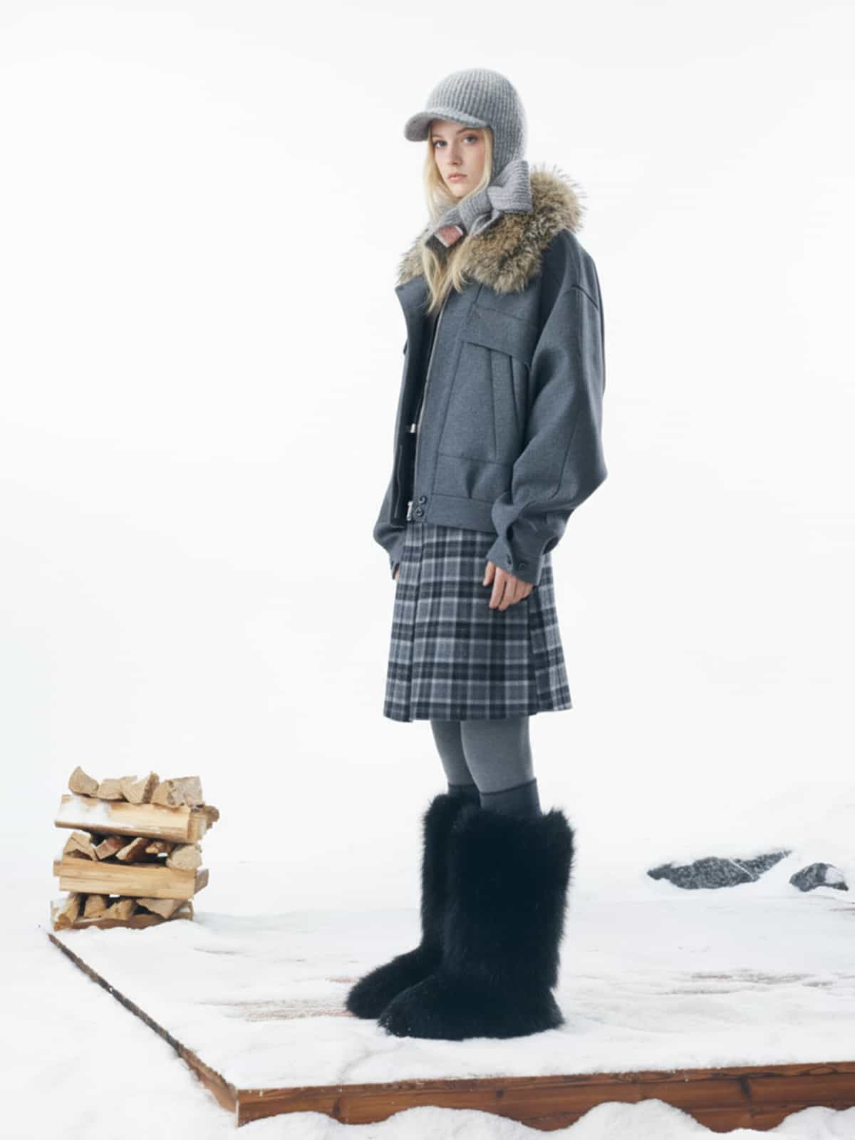 Retro Detachable Faux Fur Collar Washed Bomber Jacket