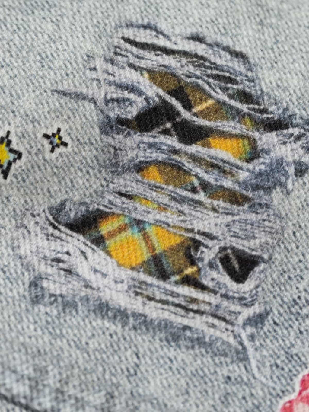 Street Illusion Denim Print Stand Collar Padded Cotton Jacket