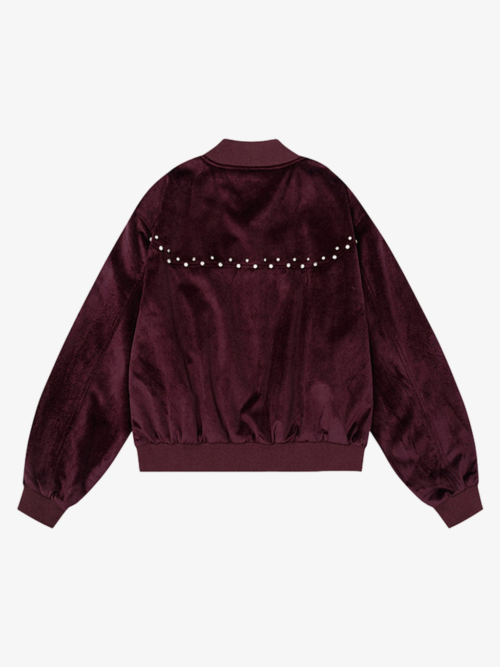 Vintage Velvet Pearl Embellished Bomber Jacket