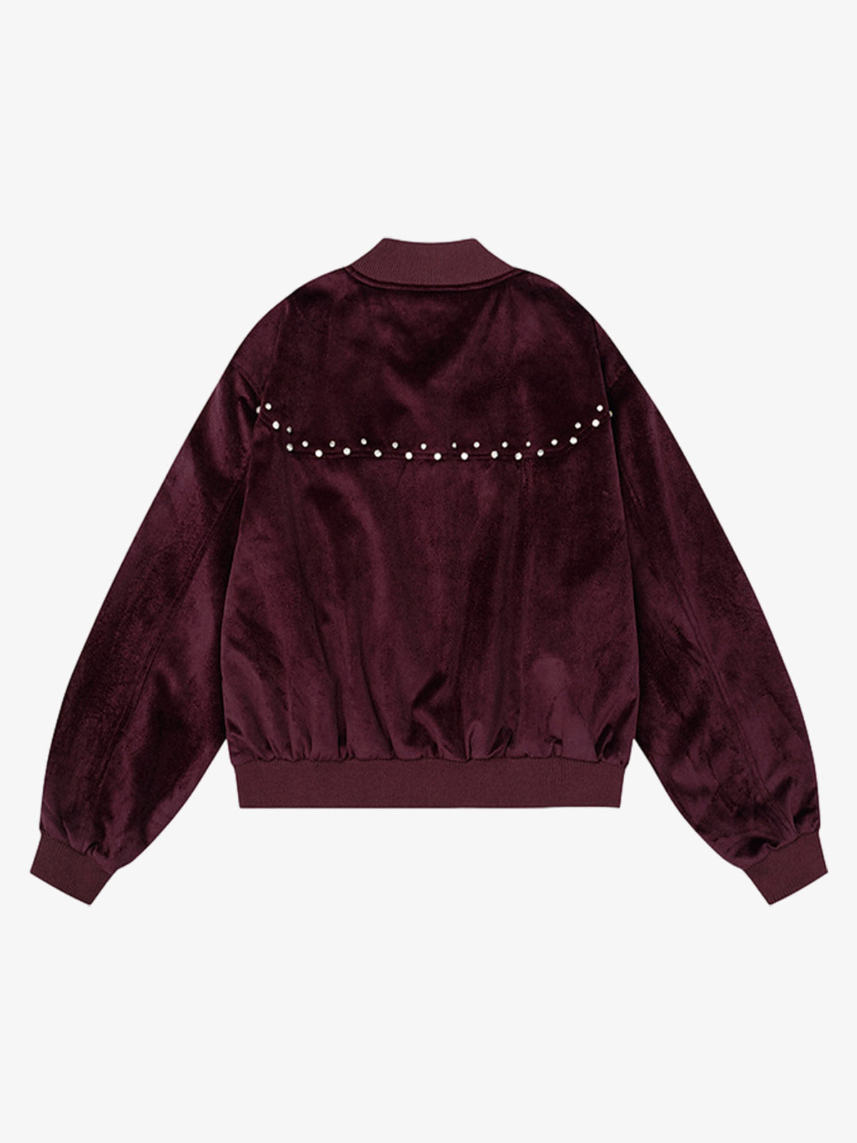Vintage Velvet Pearl Embellished Bomber Jacket