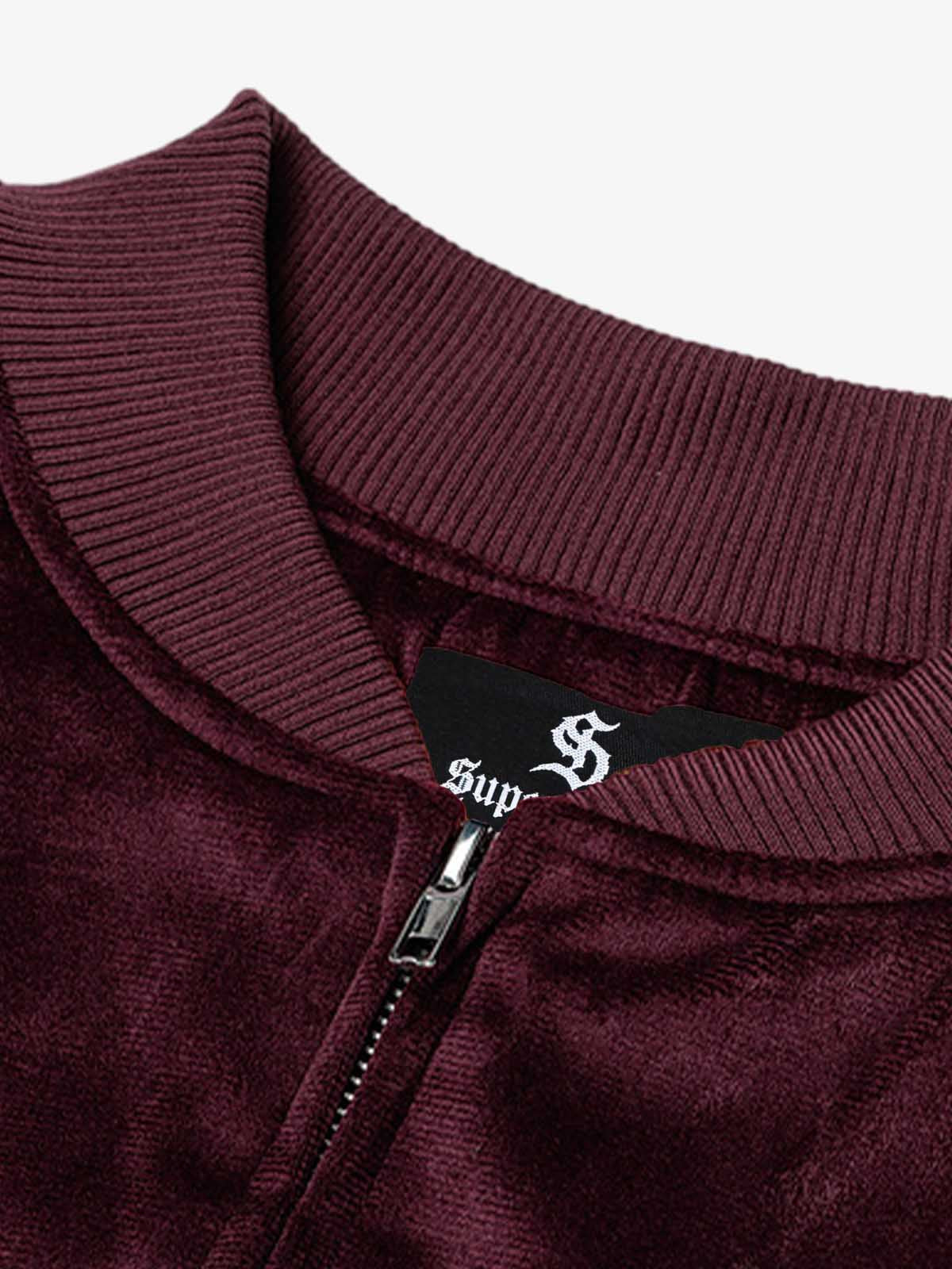 Vintage Velvet Pearl Embellished Bomber Jacket