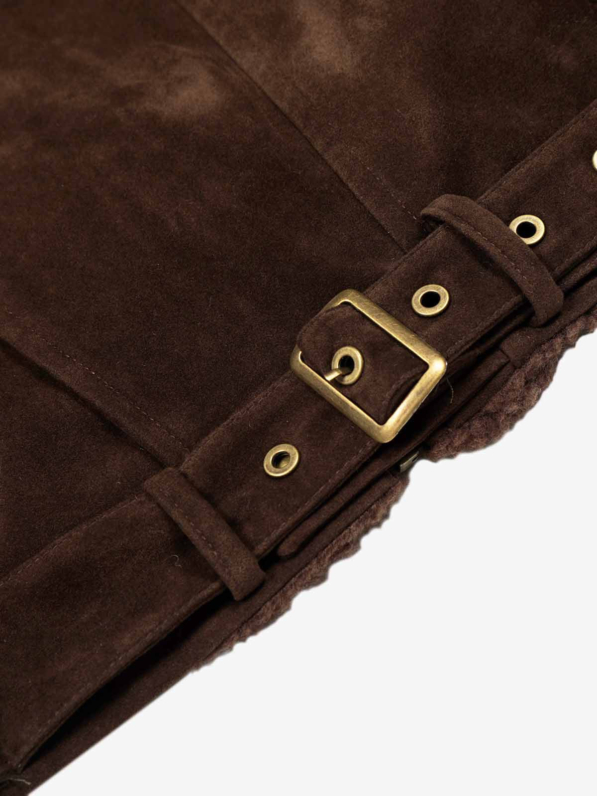 Retro Asymmetrical Lambswool Suede Padded Jacket