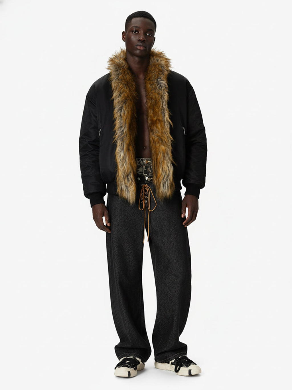 Street Dark Shadow Fur Collar Quilted Bomber Jacket