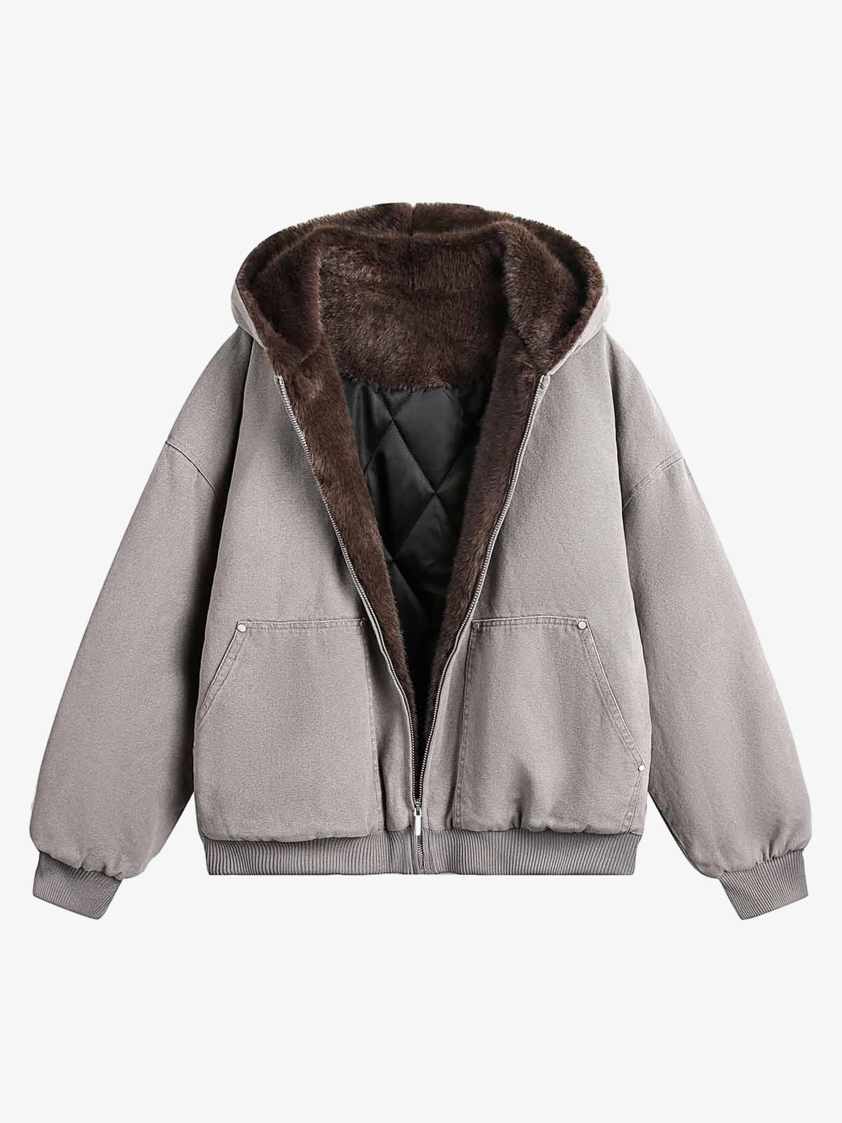 Thesupermade Fur Hooded Zip Up Quilted Jacket - 2510