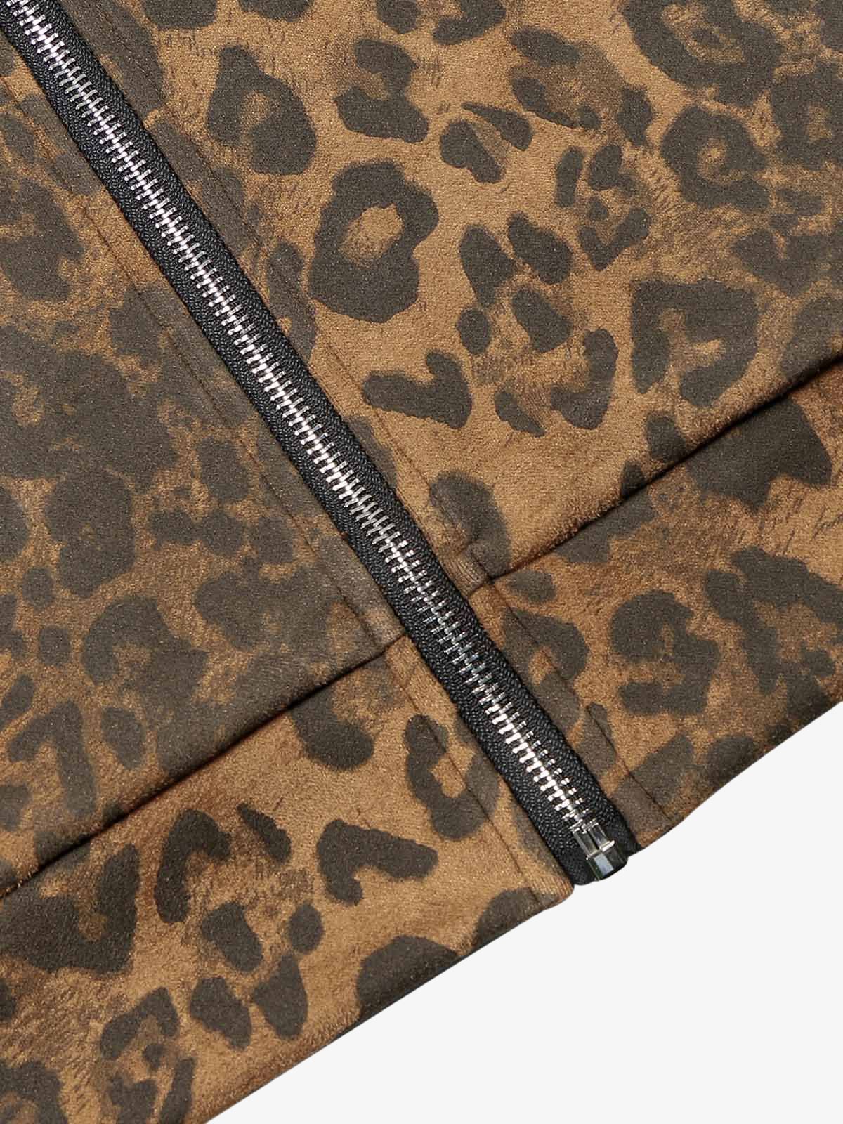 French Terry Cheetah Print Suede Tracksuit - 2277
