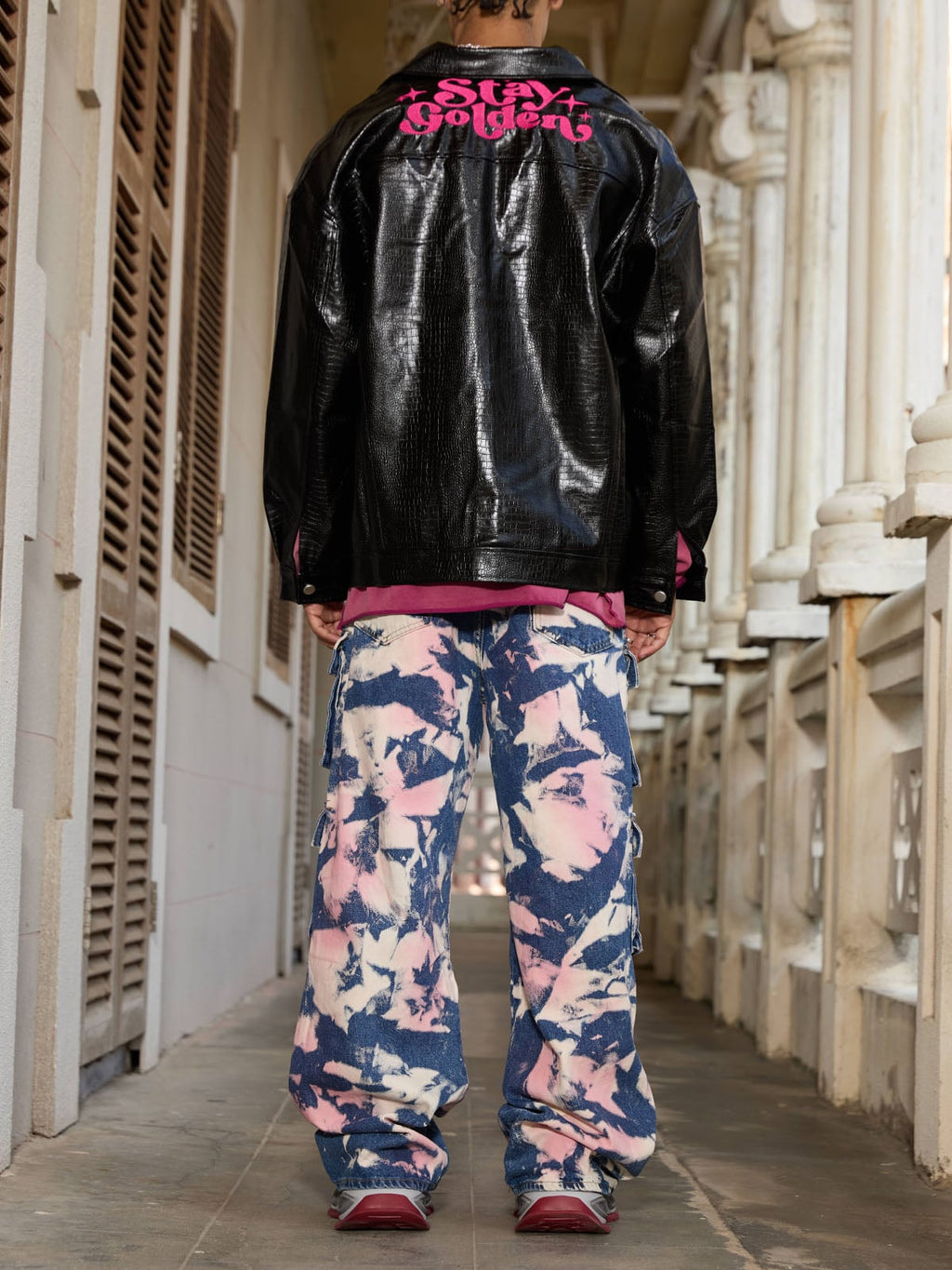 Thesupermade Star Embroidered PU Leather Jacket - 2358