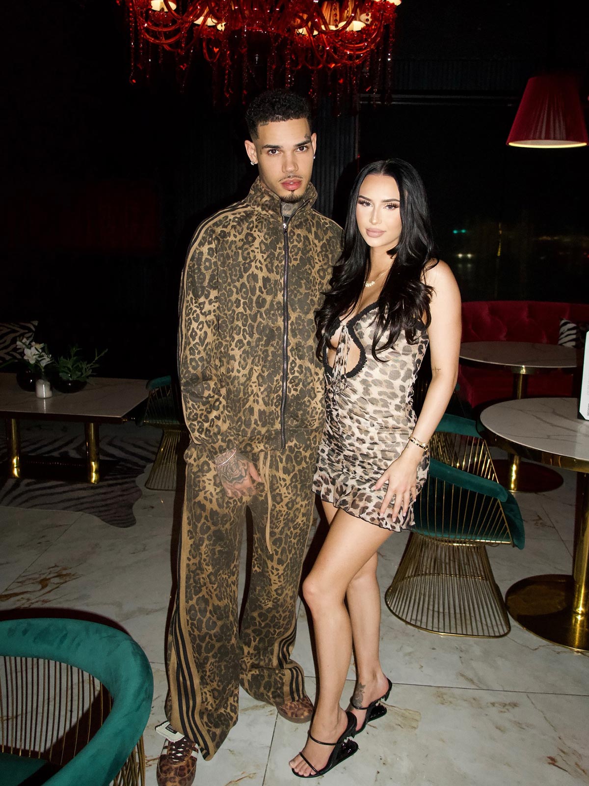 French Terry Cheetah Print Suede Tracksuit - 2277