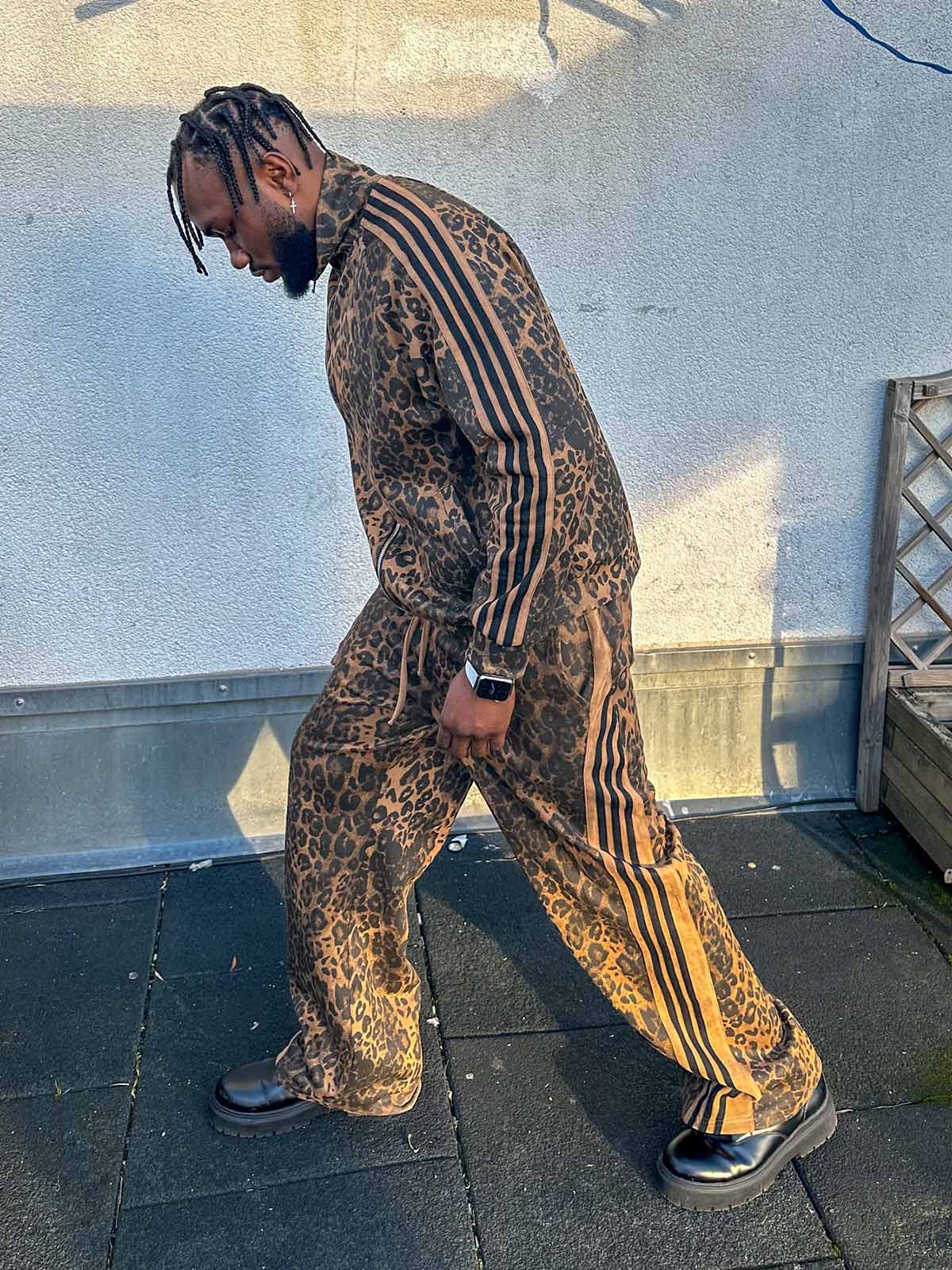 French Terry Cheetah Print Suede Tracksuit - 2277