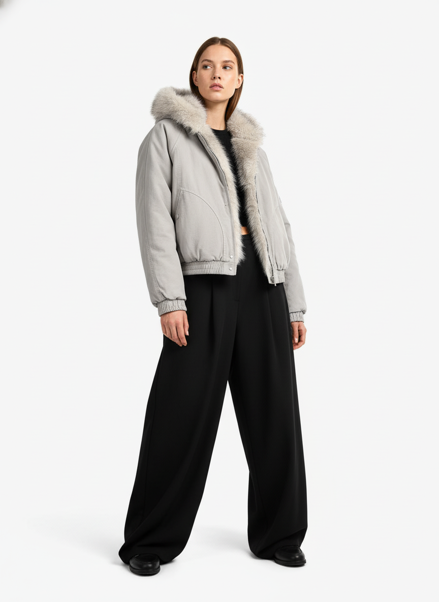 Spliced Fur Hooded Quilted Jacket - 2285