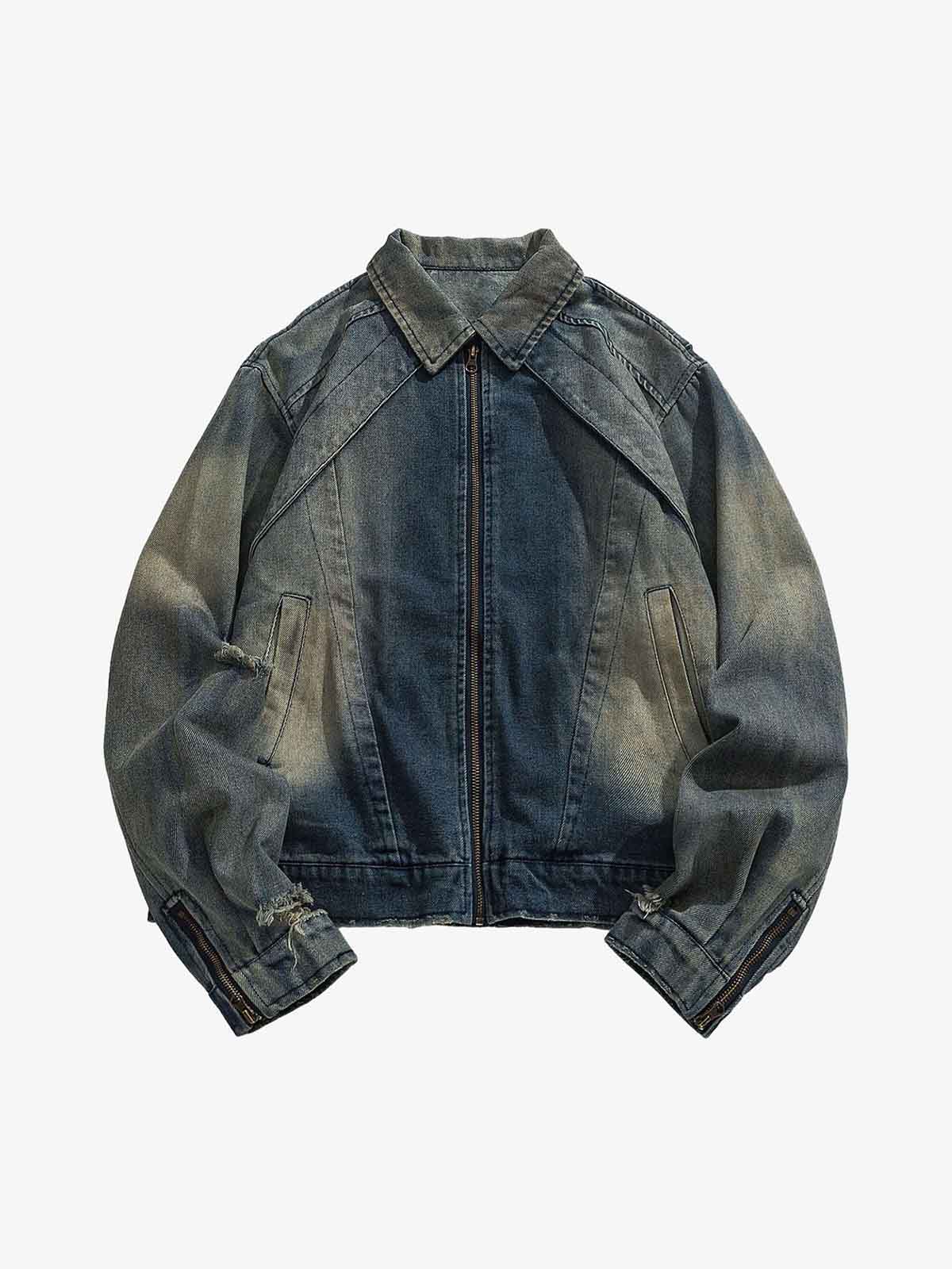 Thesupermade High Street Hip-hop Distressed Washed Denim Jacket - 2242