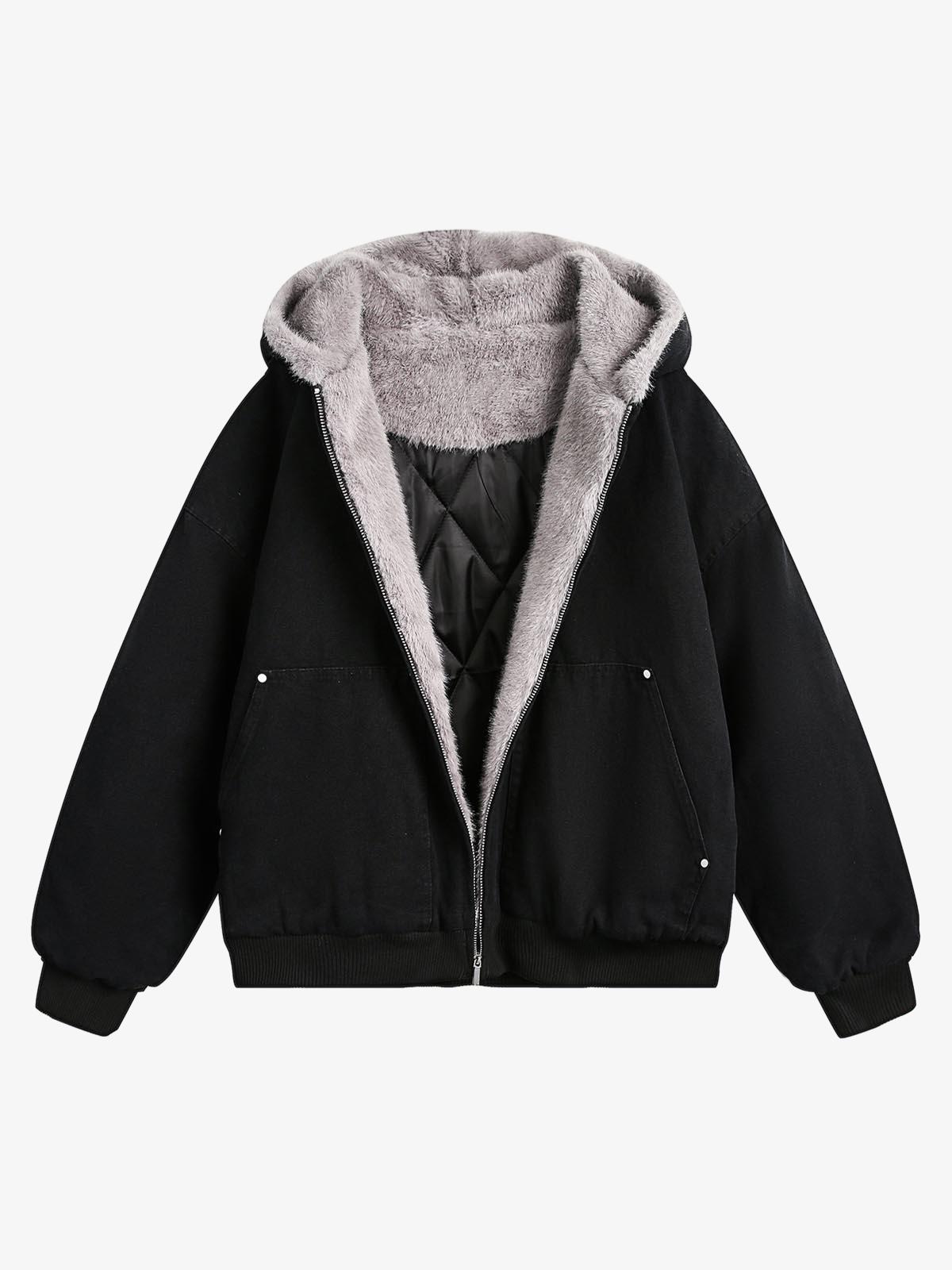 Thesupermade Fur Hooded Zip Up Quilted Jacket - 2510