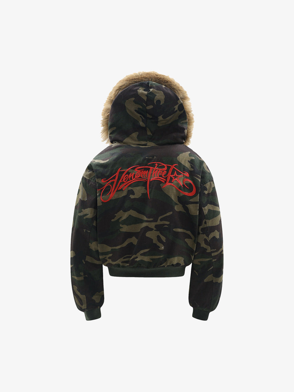 Embroidered Detachable Fur Hooded Jacket - 2546