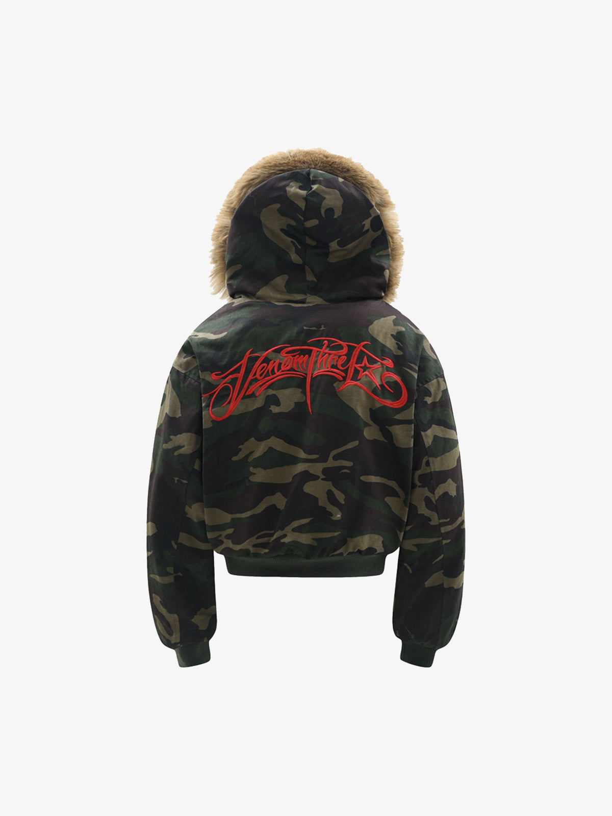 Embroidered Detachable Fur Hooded Jacket - 2546