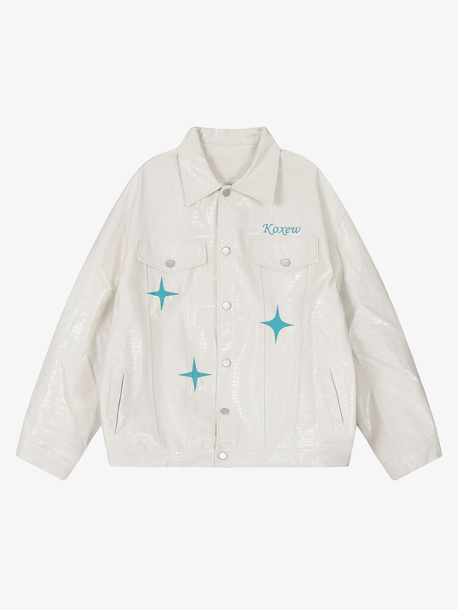 Thesupermade Star Embroidered PU Leather Jacket - 2358