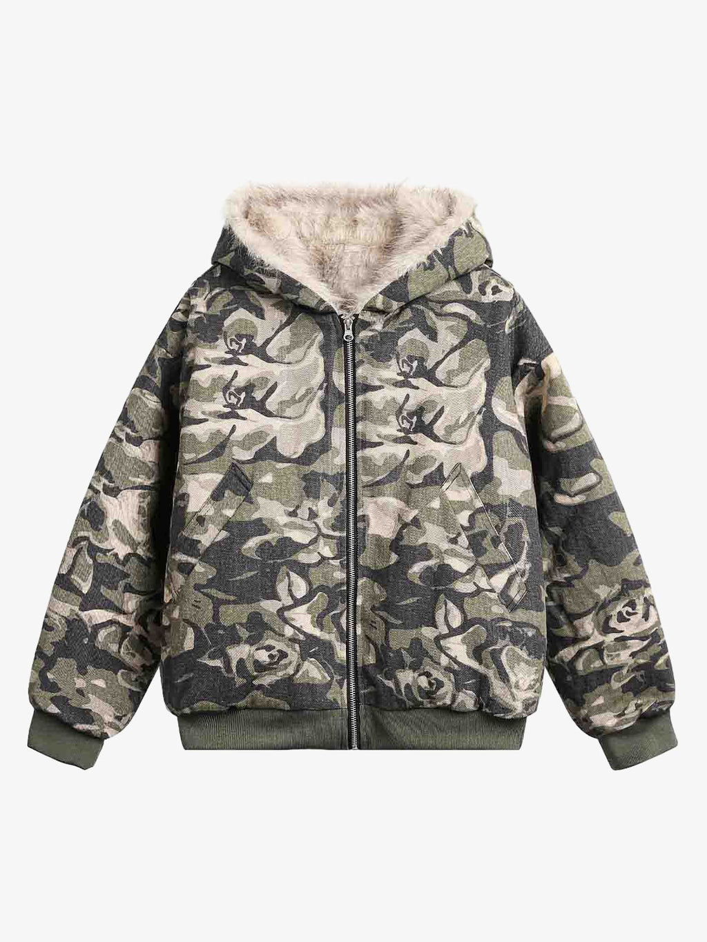 Thesupermade Camouflage Fur Hooded Jacket - 2353