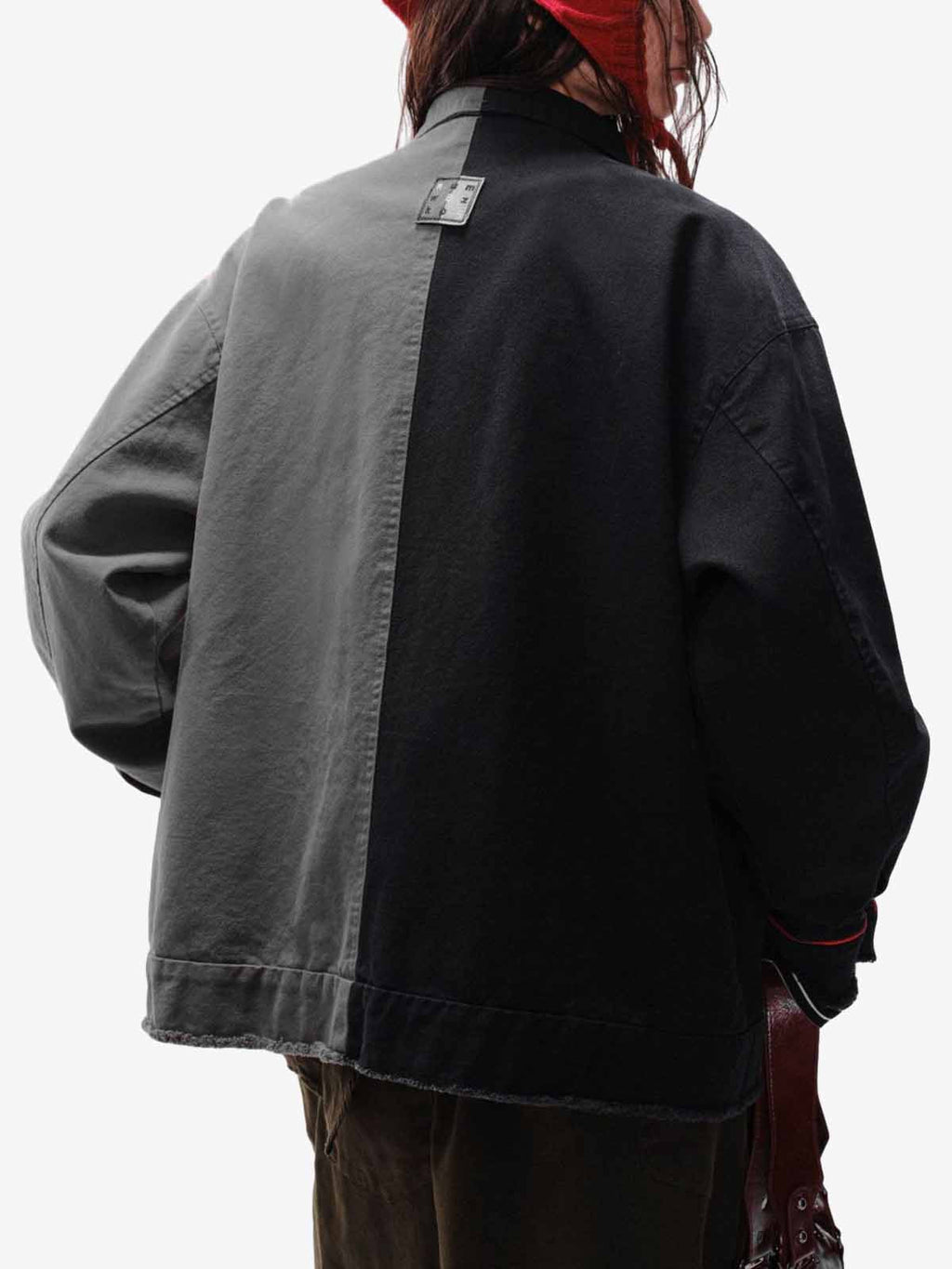 Contrast Color Spliced Graffiti Zip Up Jacket