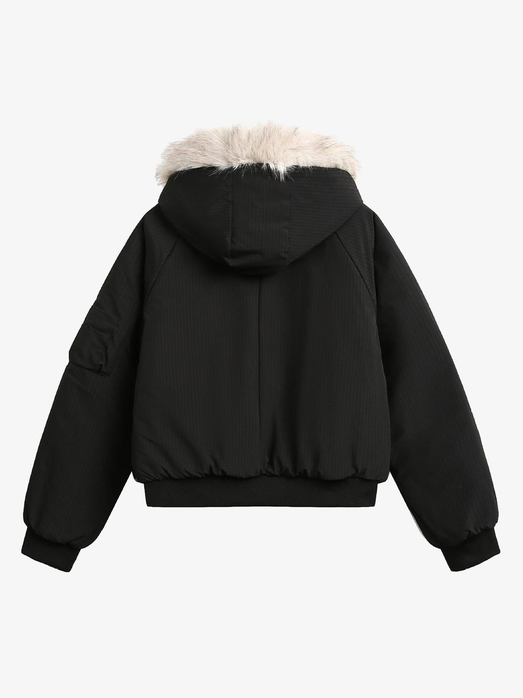 Retro Fur Hooded Fleece Bomber Jacket - 2478