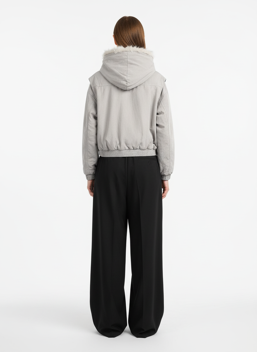 Spliced Fur Hooded Quilted Jacket - 2285