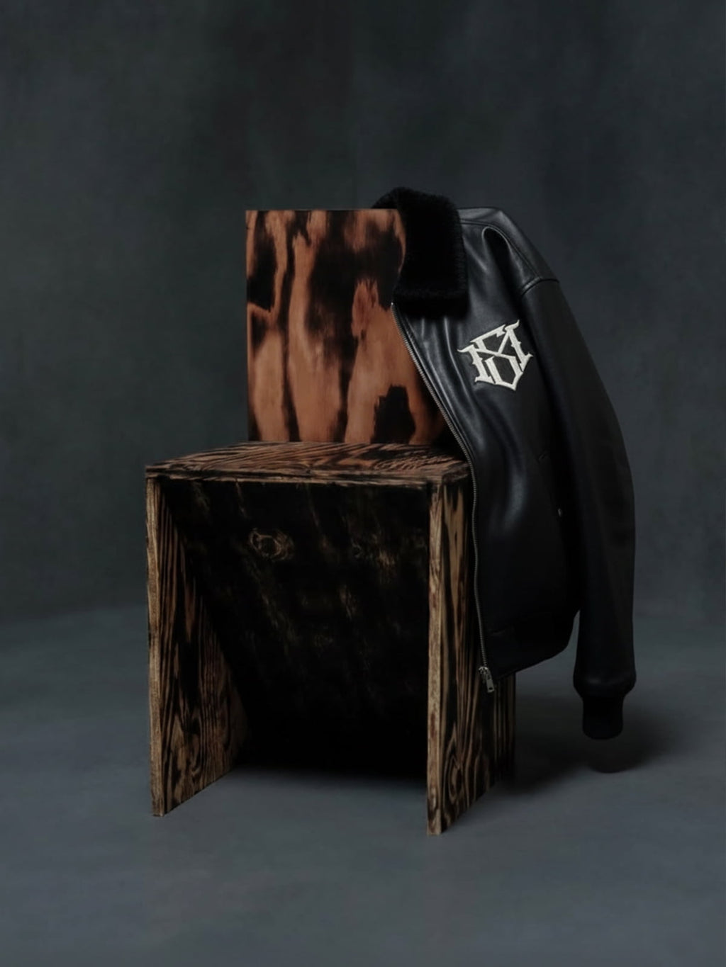 SUPM Fur Collar Rhinestone Pattern Leather Jacket