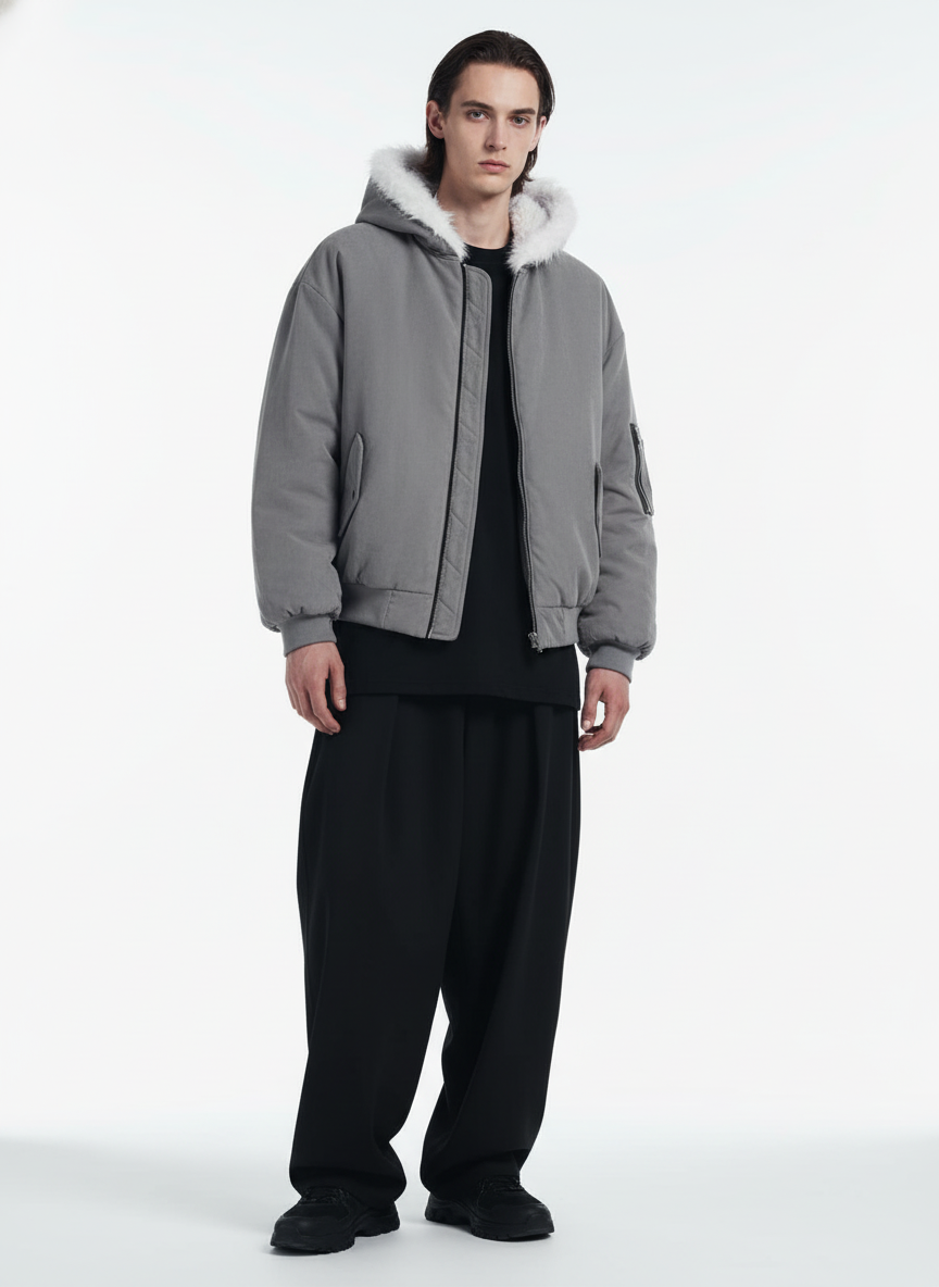 Oversized Reversible Fur Hooded Jacket - 2544