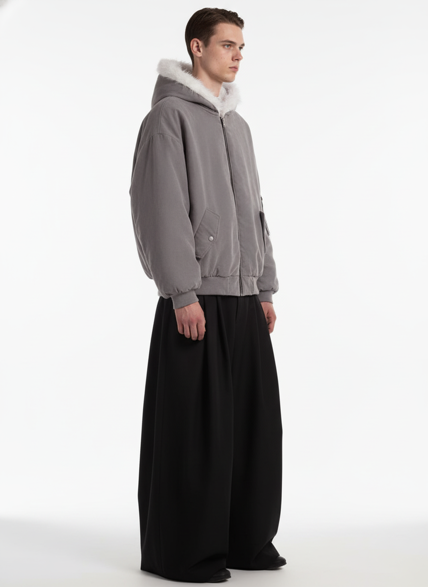 Oversized Reversible Fur Hooded Jacket - 2544