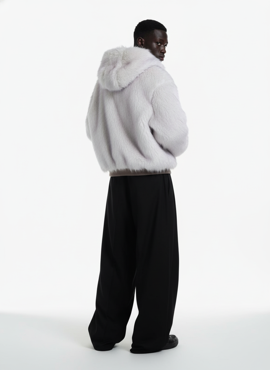 Oversized Reversible Fur Hooded Jacket - 2544